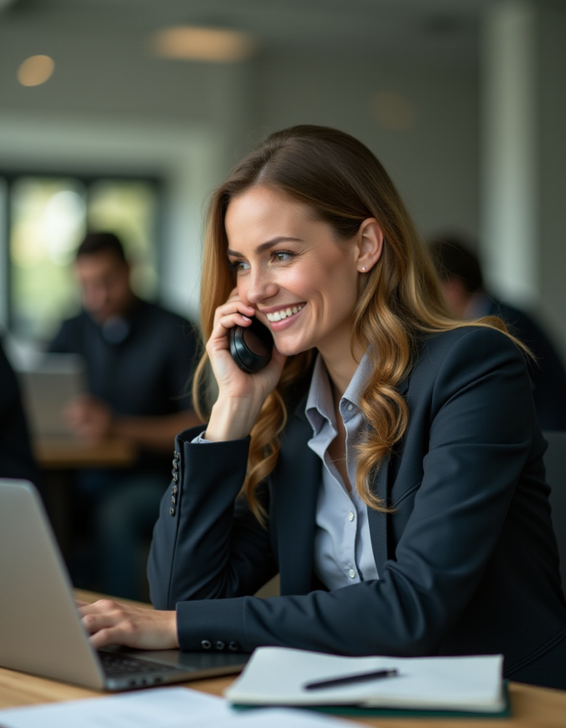 Office worker on phone taking calls for bin cleaning service in Doncaster